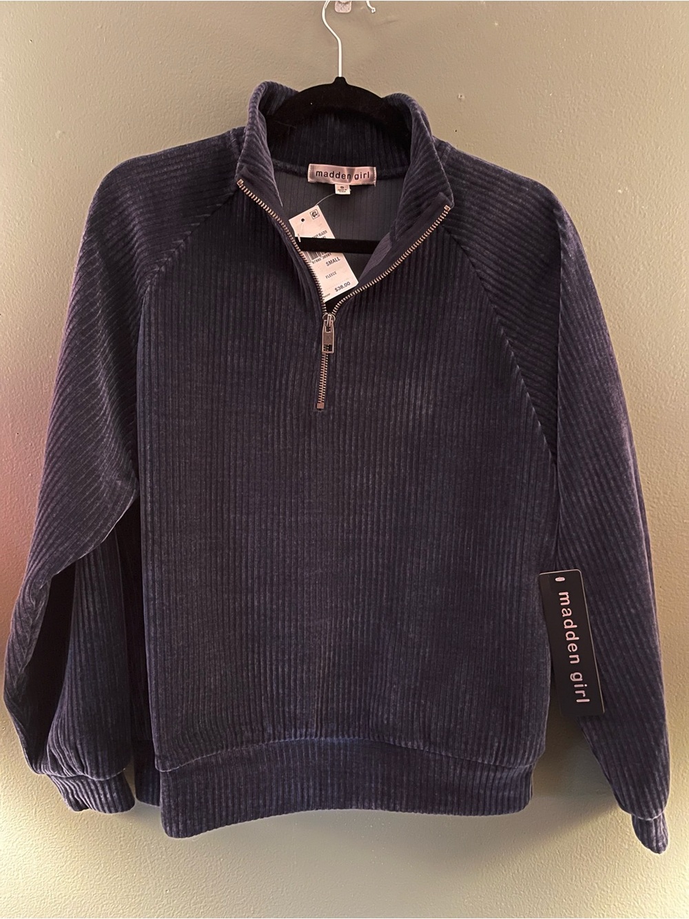 Madden Girl Women’s Navy Ribbed Quarter-Zip Pullover